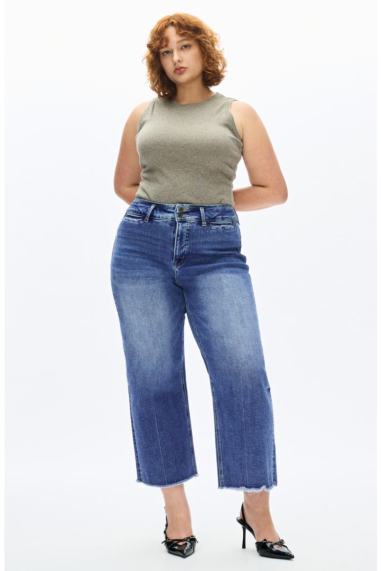 High Waist Raw Hem Wide Leg Jeans, Alternate, color, MEDIUM BLUE