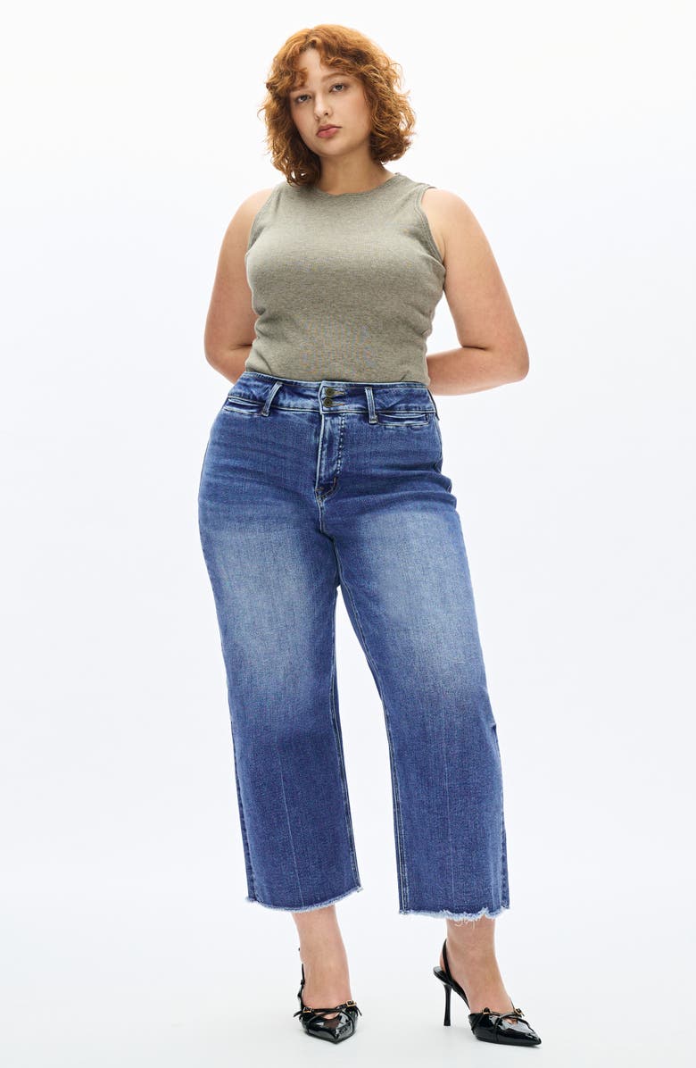 Bayeas High Waist Raw Hem Wide Leg Jeans, Alternate, color, Medium Blue