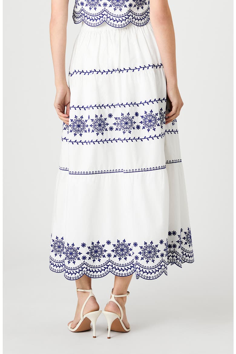 Alissa Embroidered Cotton Midi Skirt, Alternate, color, LINEN WH-ELEC INDIGO