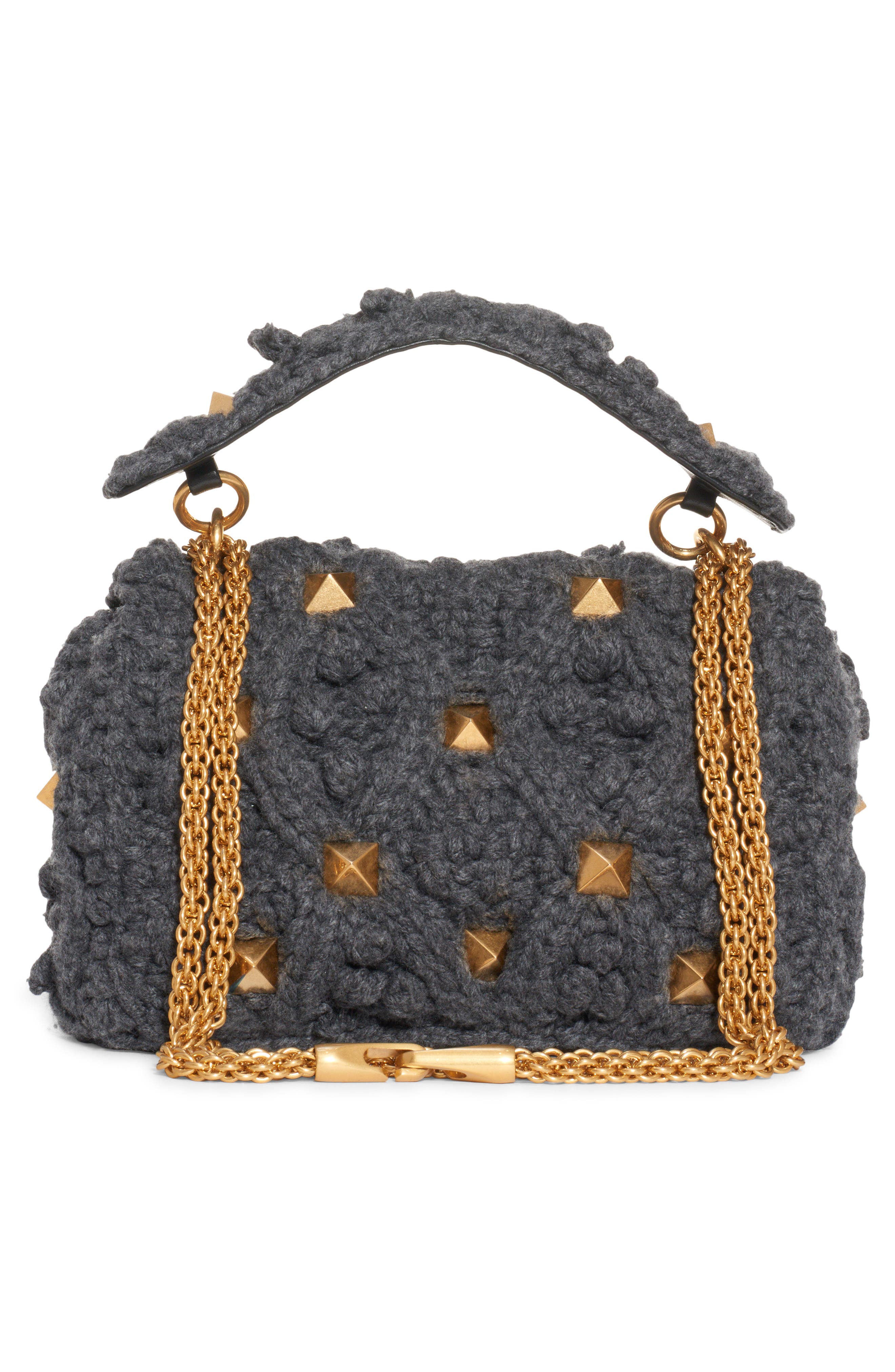 Valentino Garavani Medium Roman Stud Cashmere Shoulder Bag, Alternate, color, 