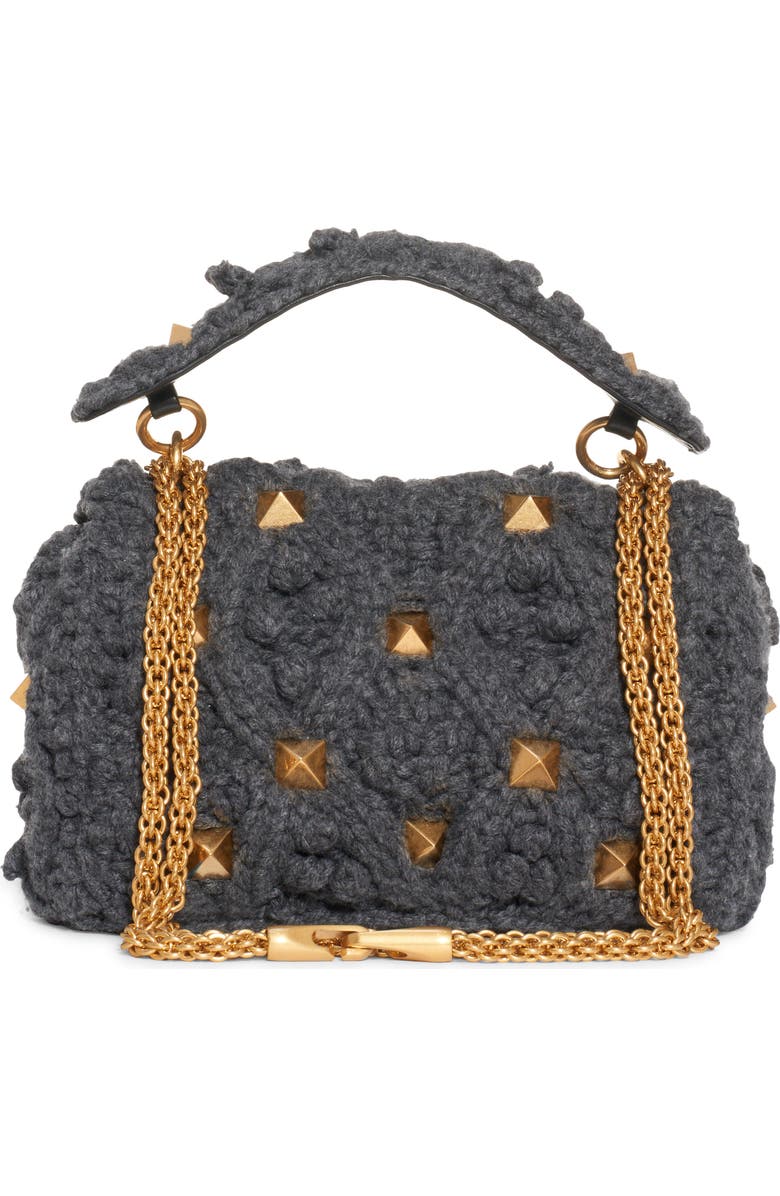 Valentino Garavani Medium Roman Stud Cashmere Shoulder Bag, Alternate, color,