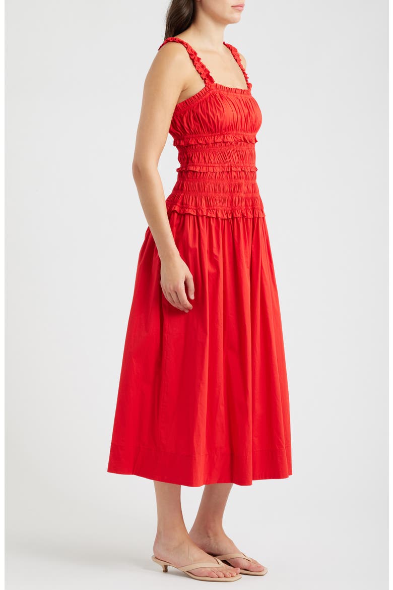 Ruffled Smocked Stretch Cotton Sundress, Alternate, color, CLASSIC CHERRY