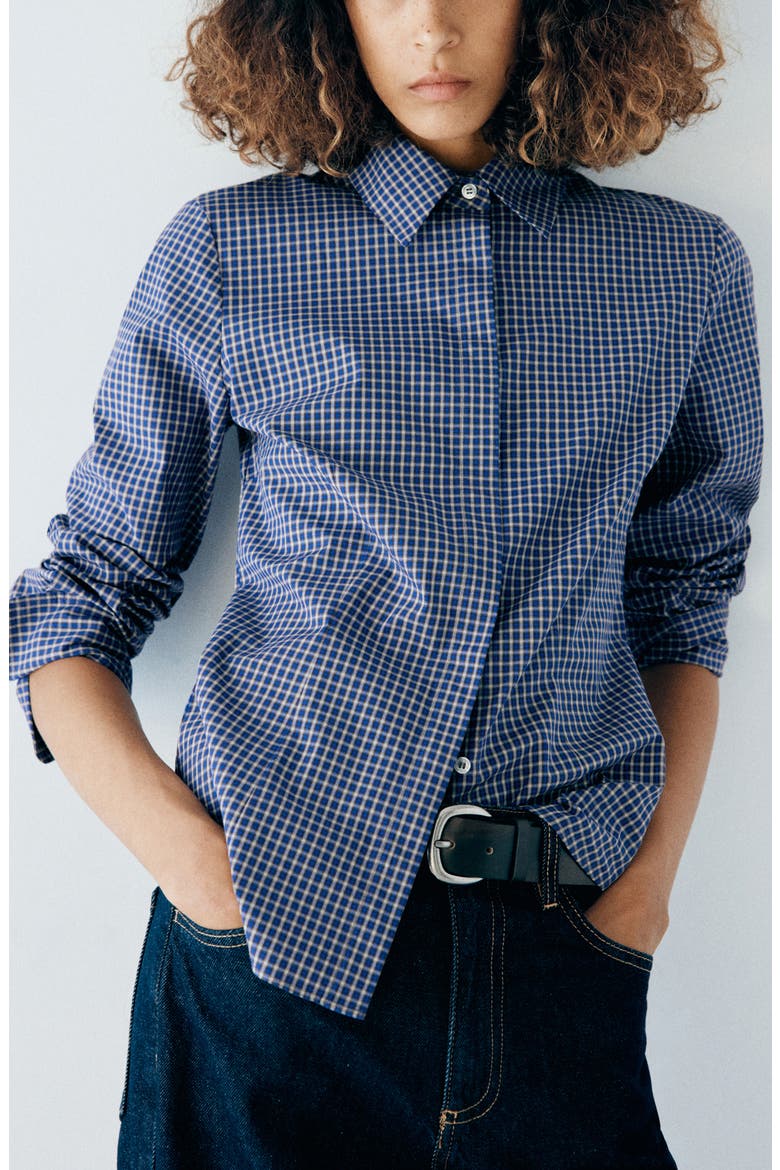 Stretch Cotton Button-Up Shirt, Main, color, NAVY