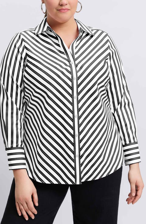 Mary Stripe Stretch Button-Up Shirt (Plus)