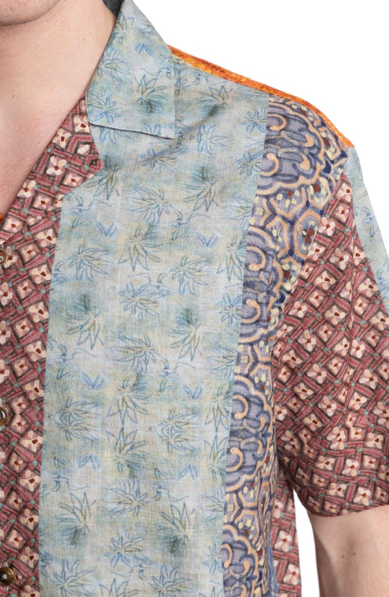 PAISLEY & GRAY Abstract Print Camp Shirt, Alternate, color, Pink Green Floral Multi