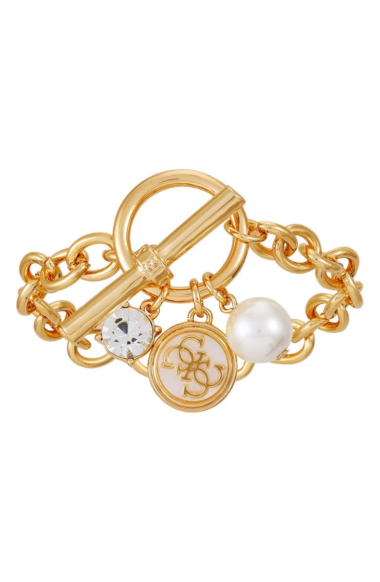 GUESS Enamel Logo Charm Bracelet, Alternate, color, Gold Tone