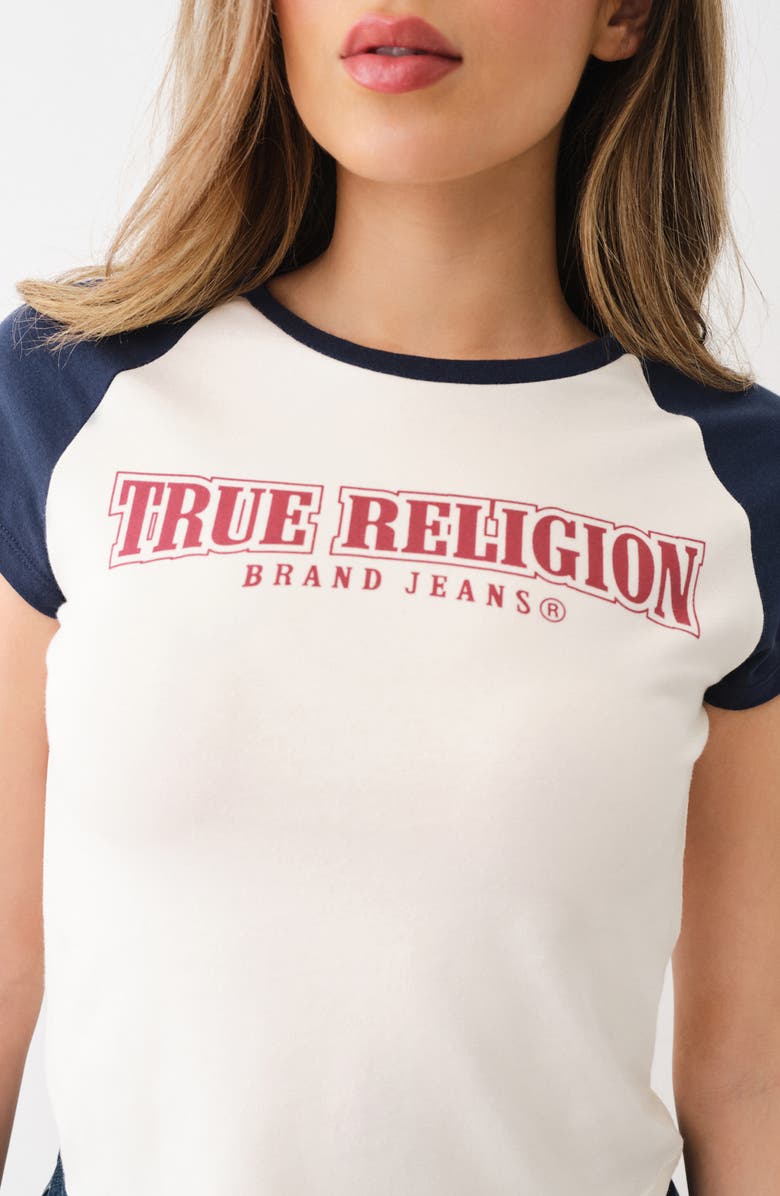 True Religion Brand Jeans Colorblock Cotton Graphic Baby Tee, Alternate, color, 