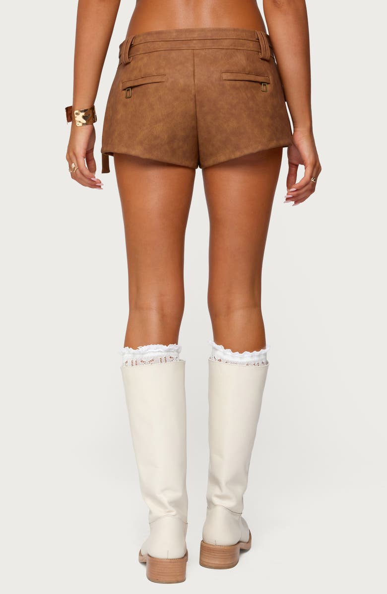 EDIKTED Washed Faux Leather Micro Cargo Shorts, Alternate, color, Tan