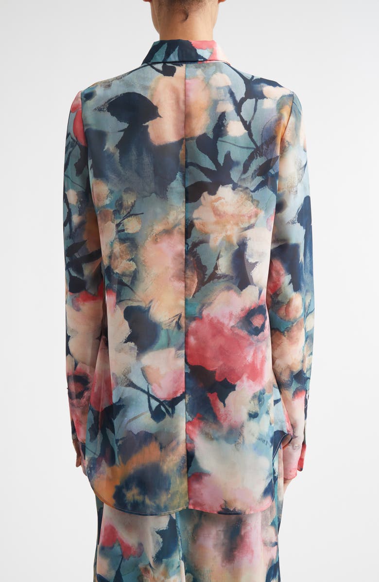 Lela Rose Abstract Floral Chiffon Button-Up Shirt, Alternate, color, Mist Multi