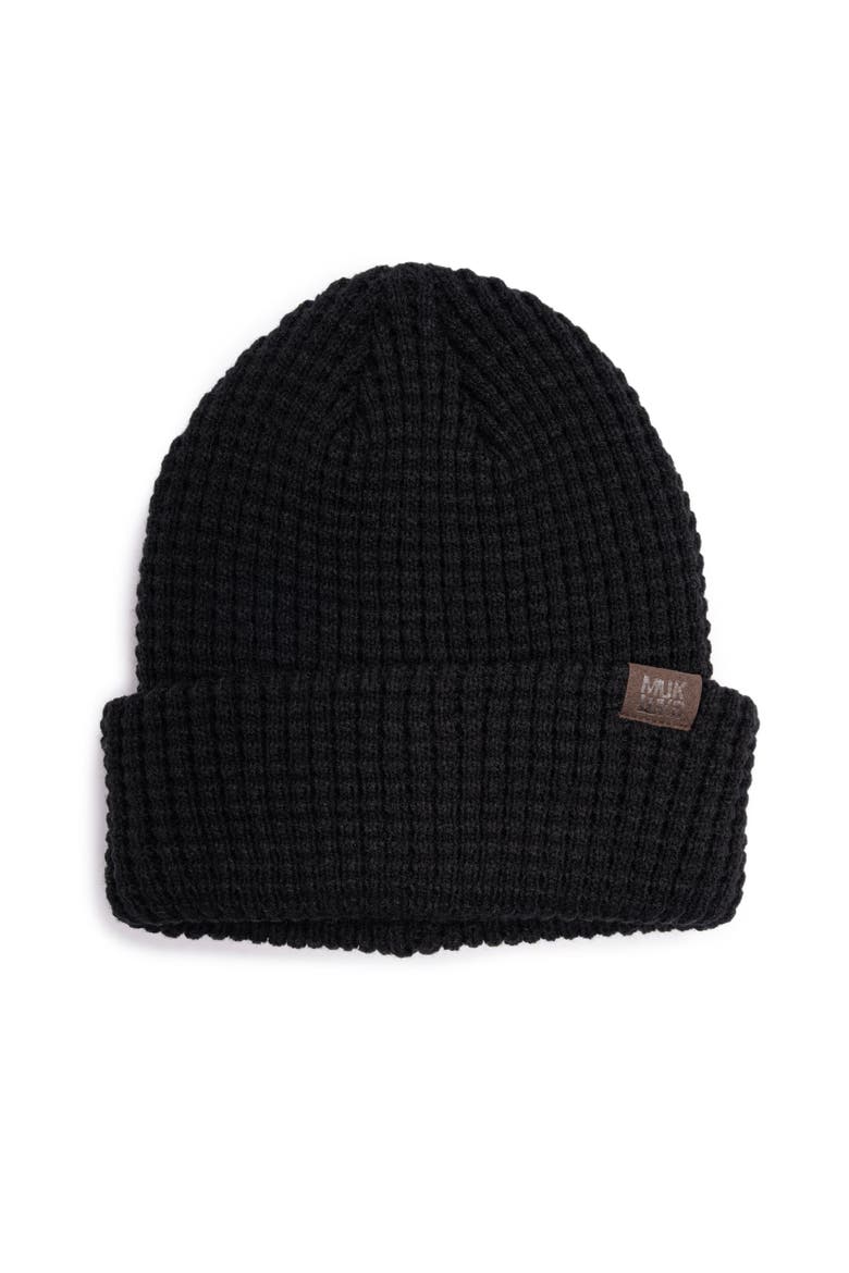 Unisex Cuffed Waffle Stitch Knit Beanie, Main, color, Ebony