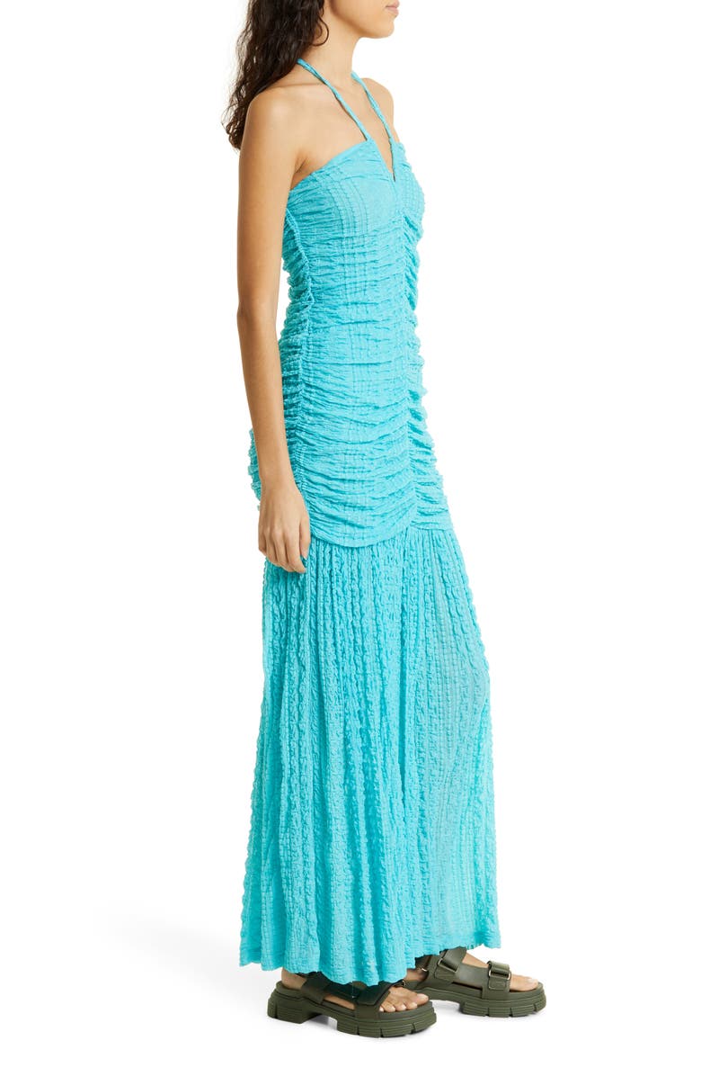 Ganni Halter Neck Ruched Dress, Alternate, color,