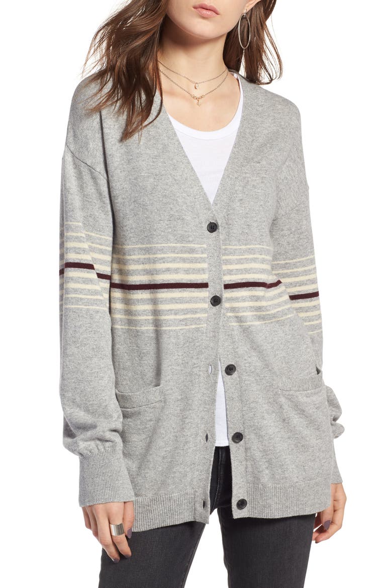 Athletic Stripe Cardigan, Main, color, GREY HEATHER- COMBO