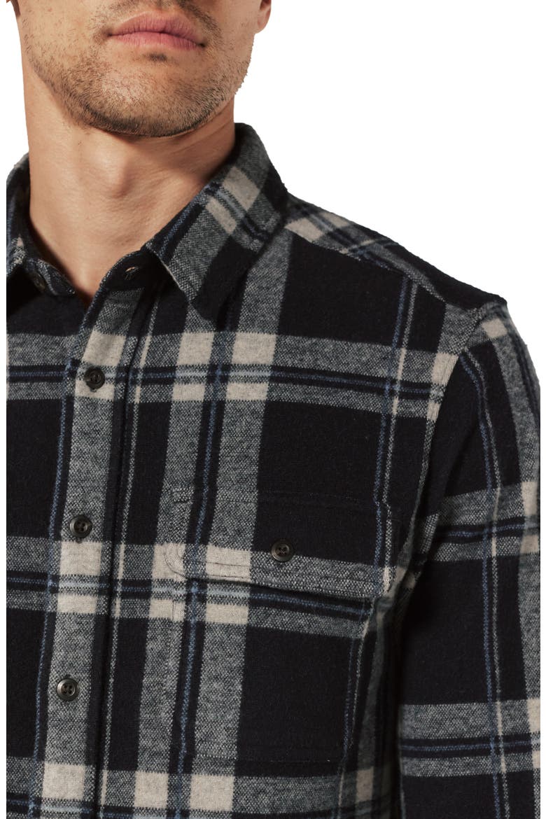 Generation Plaid Stretch Flannel Button-Up Overshirt, Alternate, color, NAVY