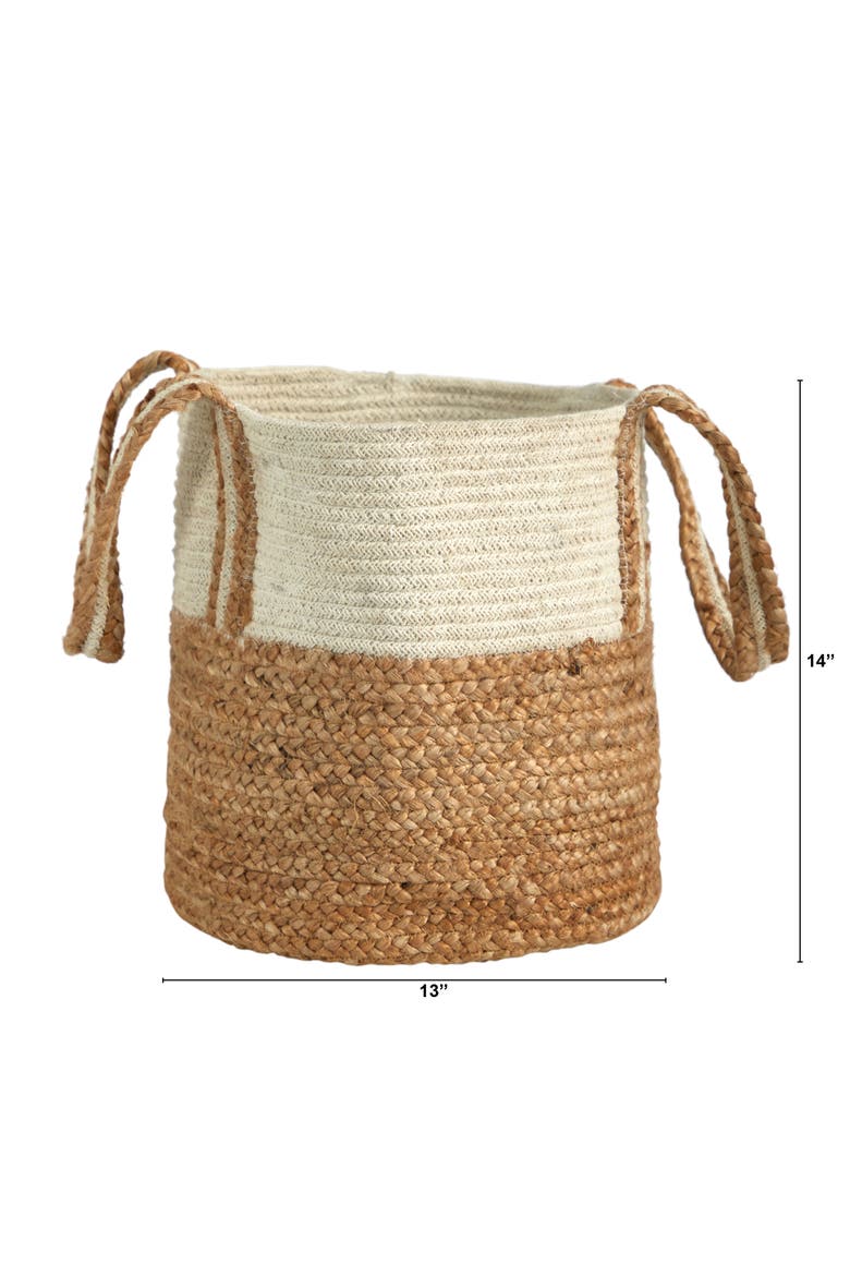 14-in Boho Chic Basket Planter Natural Cotton and Jute with Handles, Alternate, color, Beige/Cream