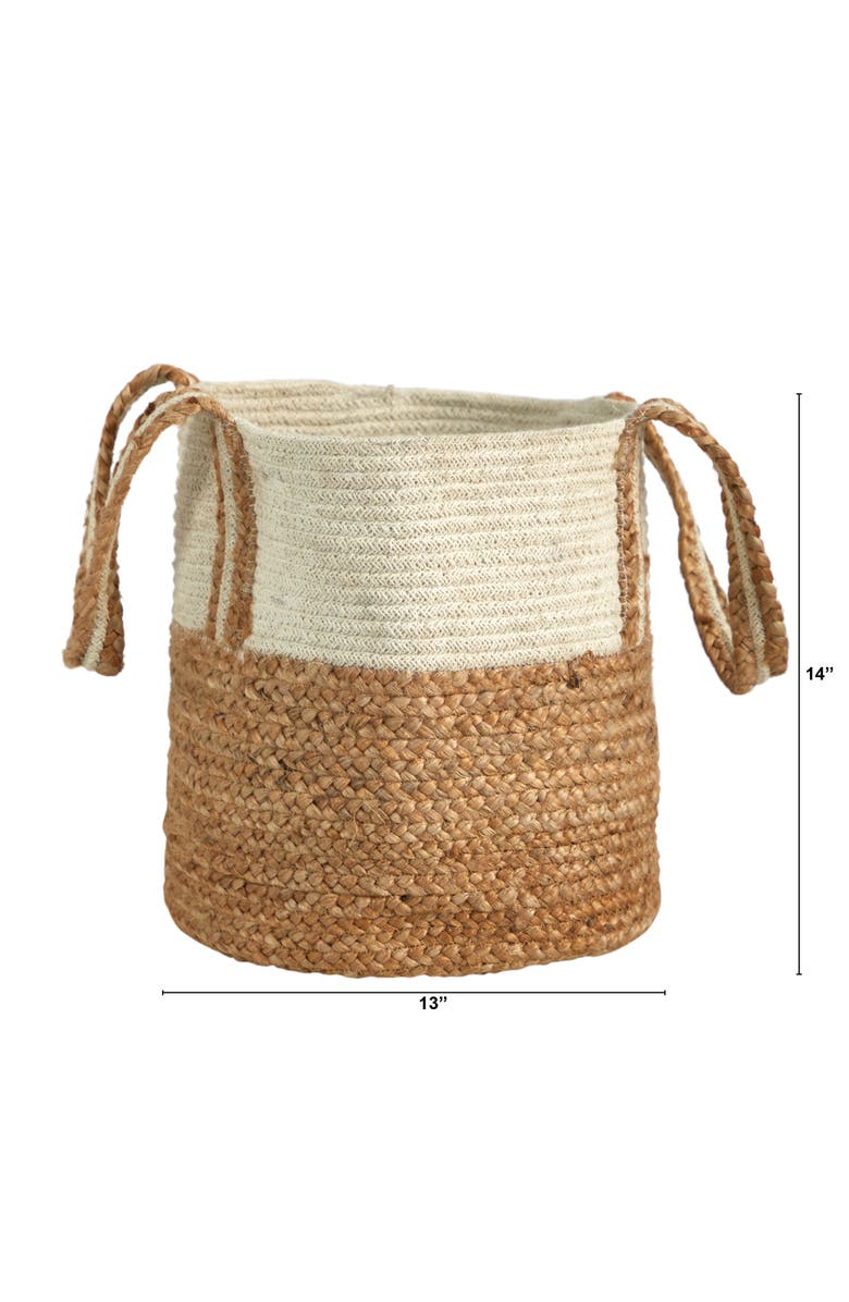 NEARLY NATURAL 14-in Boho Chic Basket Planter Natural Cotton and Jute with Handles, Alternate, color, Beige/Cream