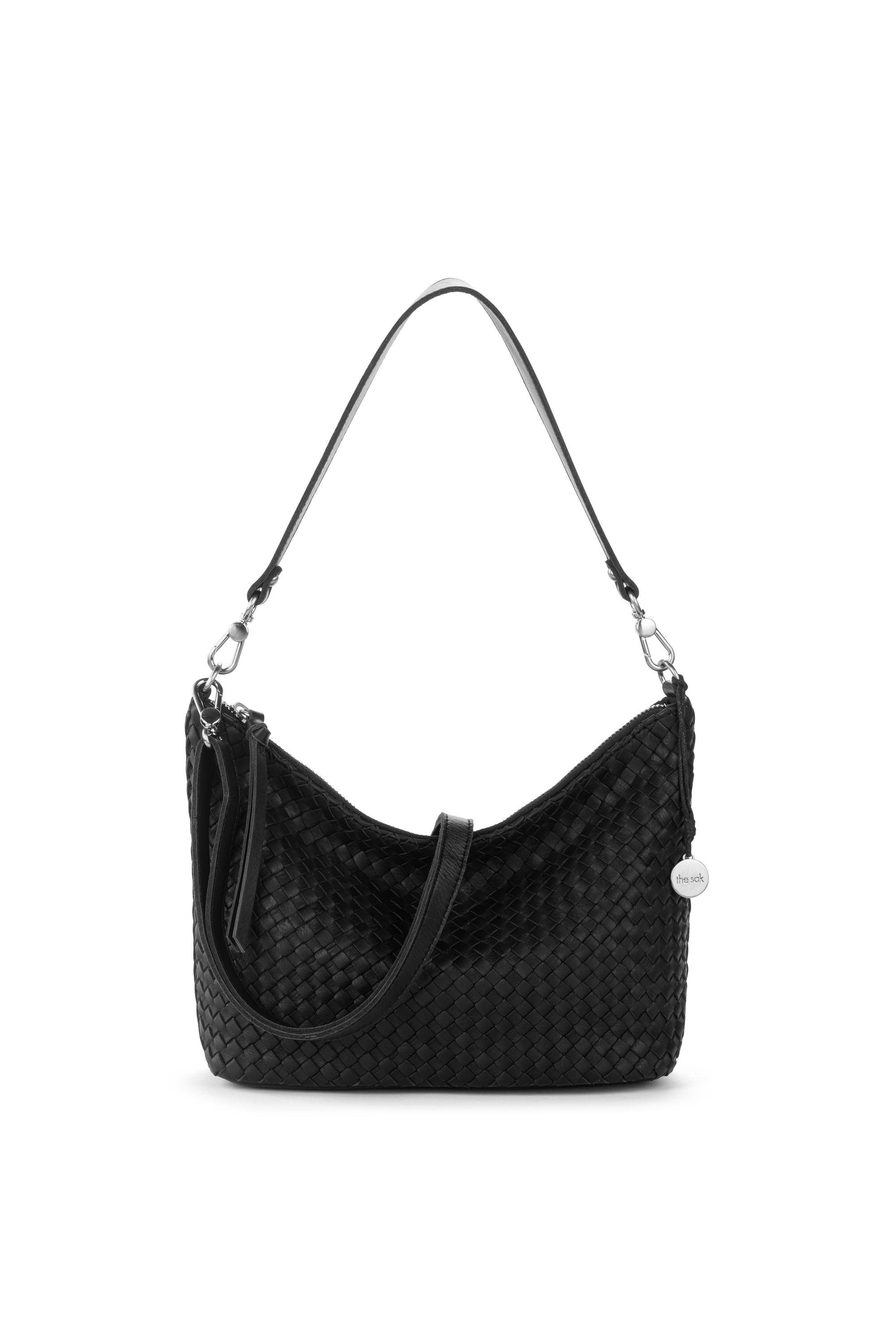 The Sak Juniper Small Hobo Leather Bag, Alternate, color, Woven Black