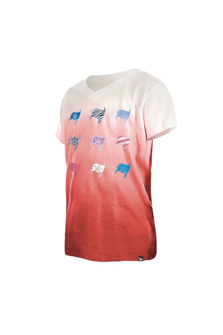 Youth New Era Red Tampa Bay Buccaneers Multi Logo Ombre V-Neck T-Shirt, Alternate, color, Red