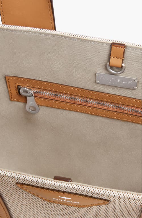 Aviteur Intreccio Weave Canvas Leather Handle Tote In Brown