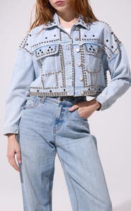 AZALEA WANG Jazella Embellished Denim Jacket