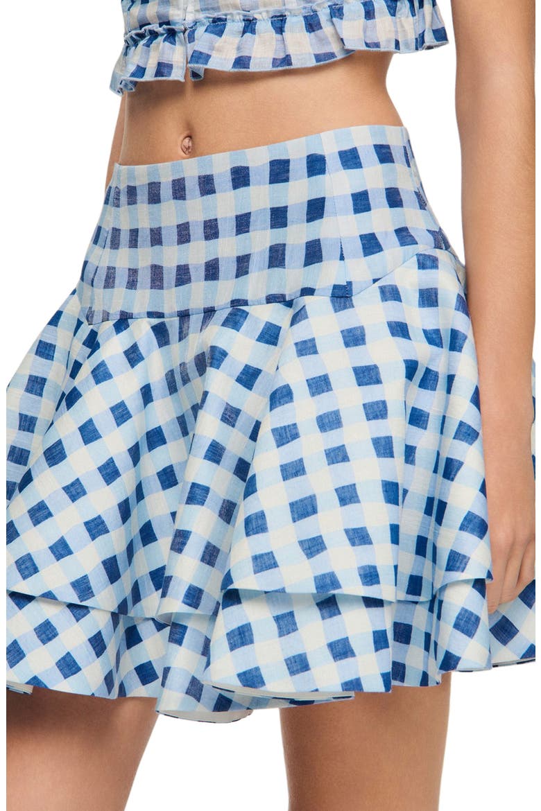 Short gingham linen skirt, Alternate, color, Blu / white