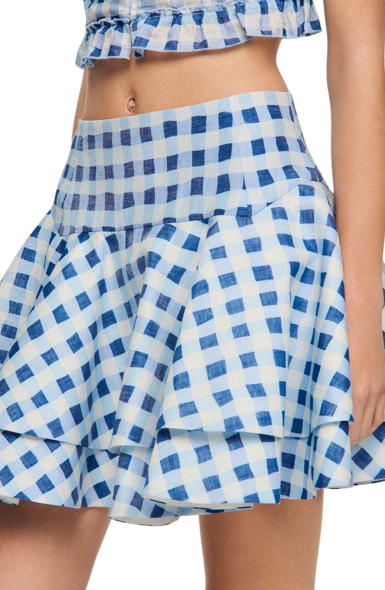 SANDRO Short gingham linen skirt, Alternate, color, Blu / White