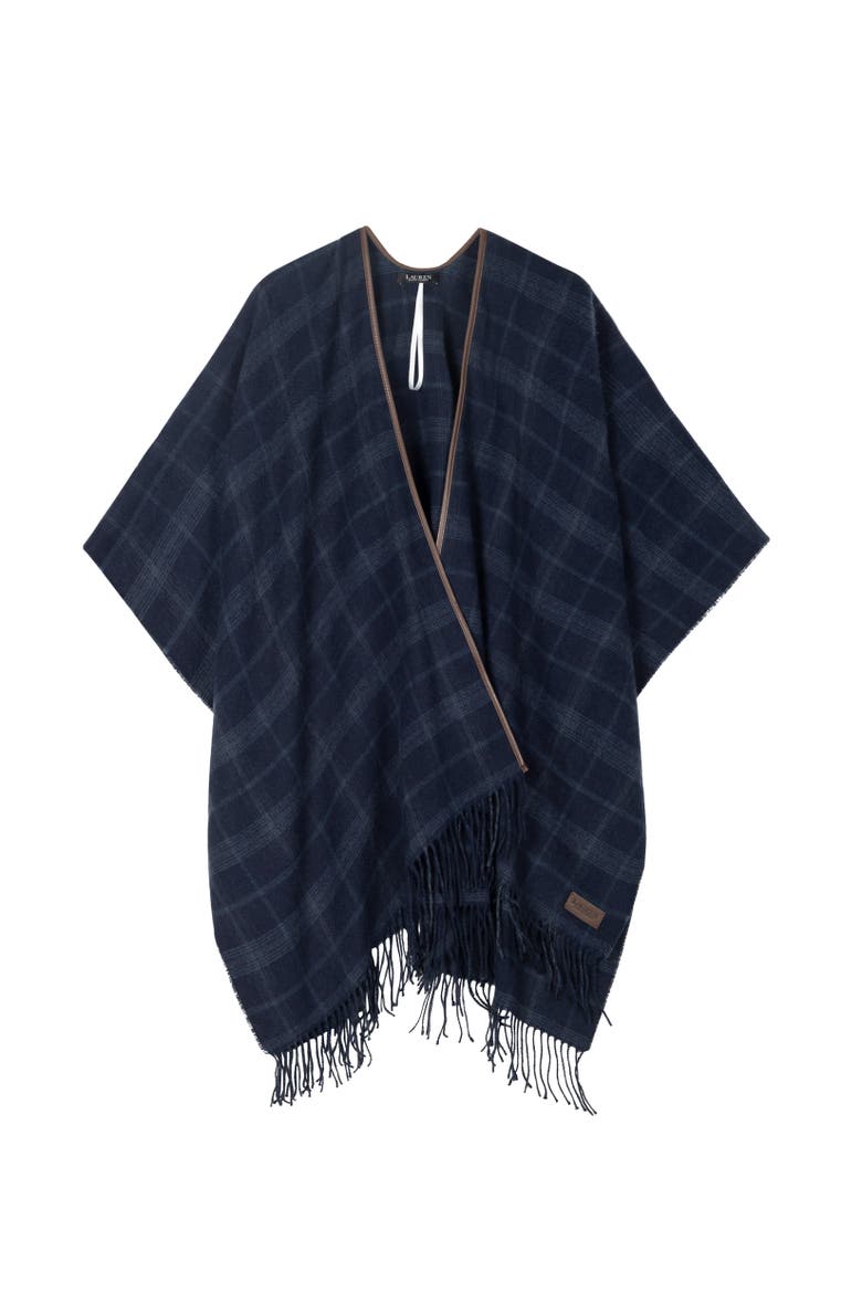 plaid ruana with fringe, Main, color, blue multi