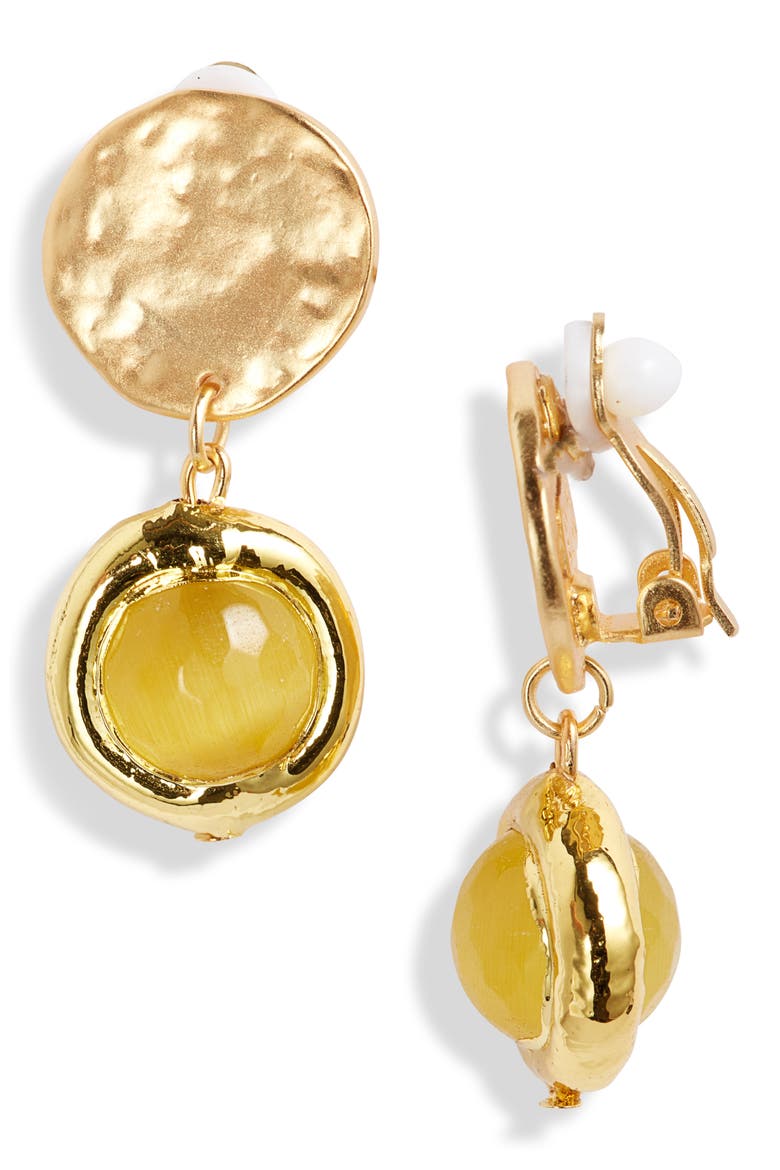 Crystal Clip-On Drop Earrings, Main, color, GOLD