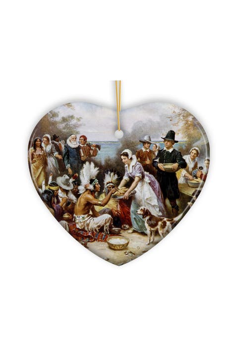 First Thanksgiving Vintage Painting Heart Ornament