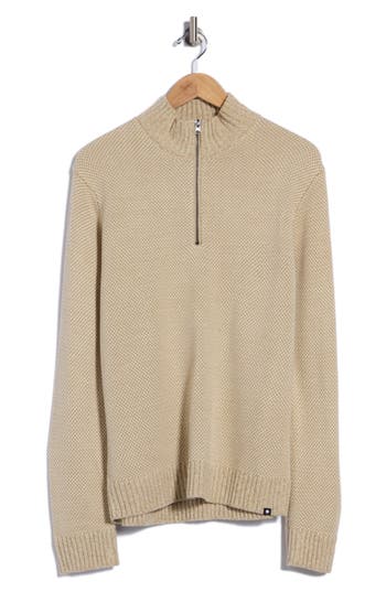 Union Bird's Eye Quarter Zip Sweater In Neutral