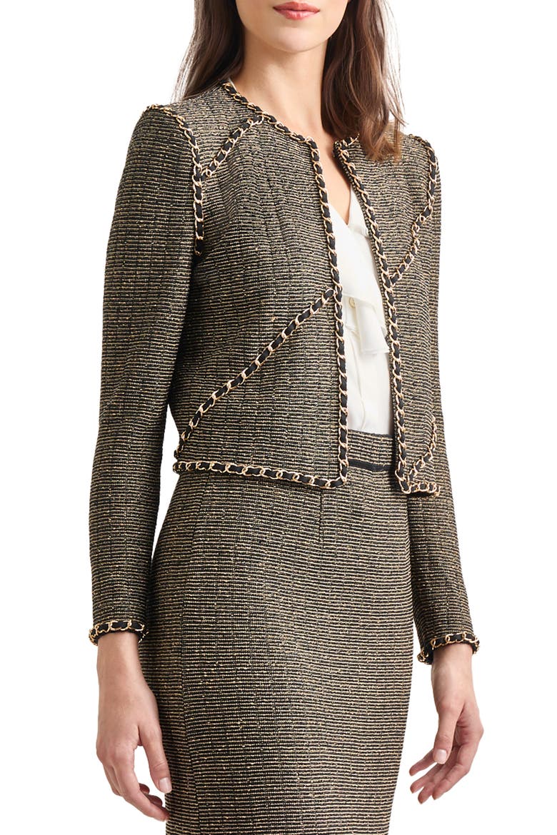 Chain Trim Boxy Metallic Jacket, Alternate, color, BLACK/ GOLD