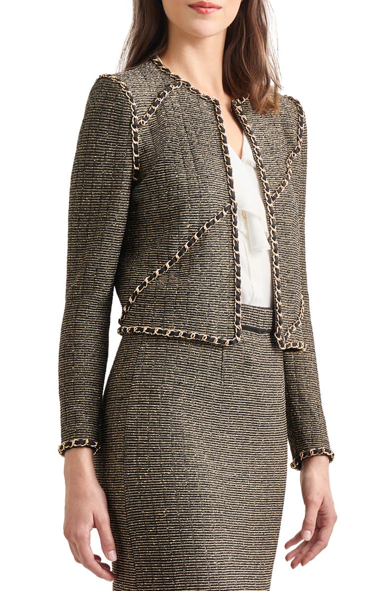 Misook Chain Trim Boxy Metallic Jacket, Alternate, color,