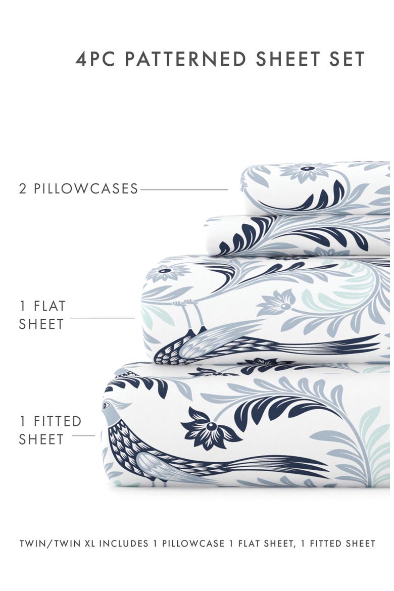 HOME SPUN Premium Ultra Soft Garden Estate Pattern 4-Piece Bed Sheet Set, Alternate, color, NAVY