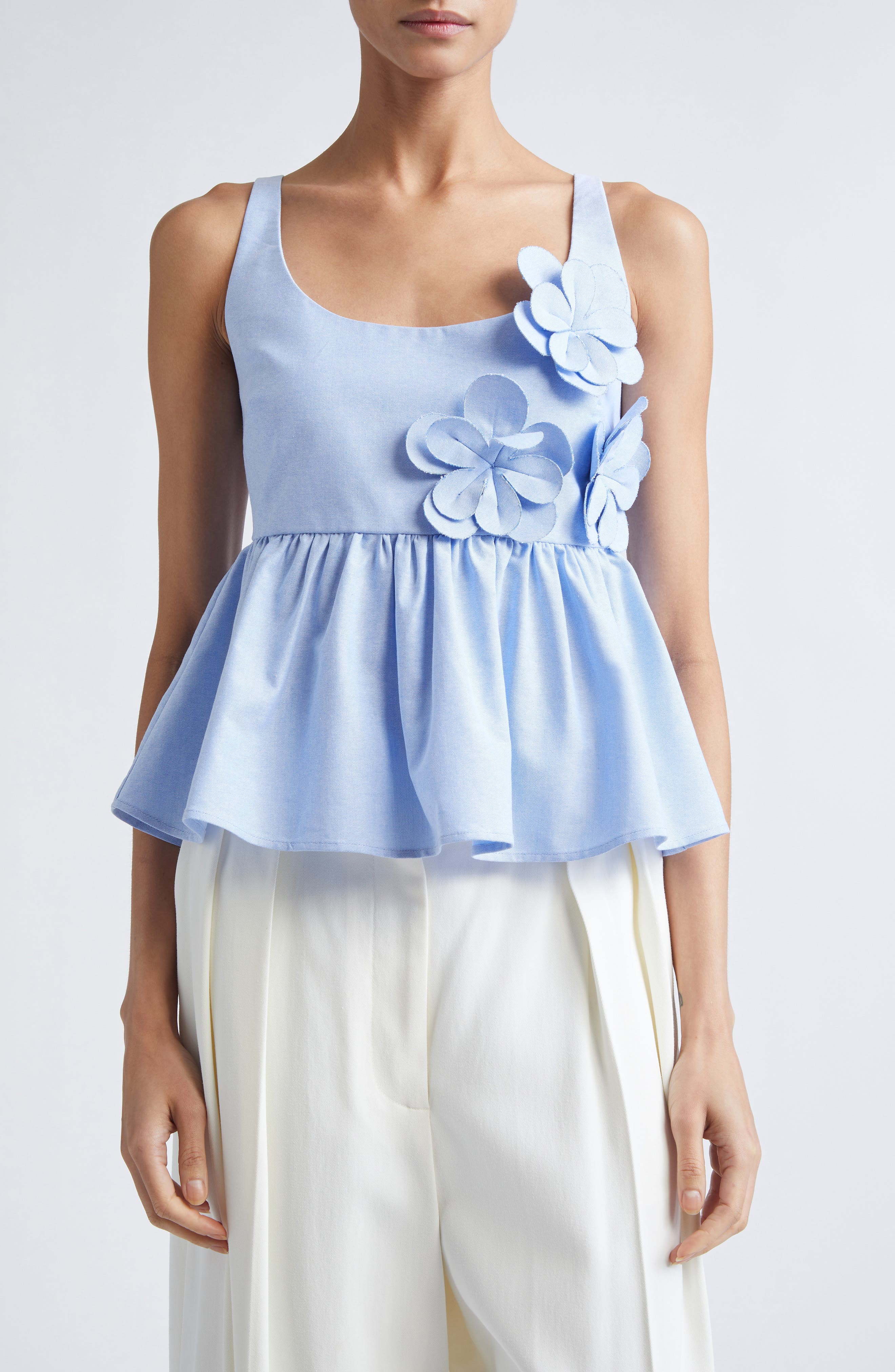 Stine Goya 3D Flower Sleeveless Organic Cotton Peplum Top