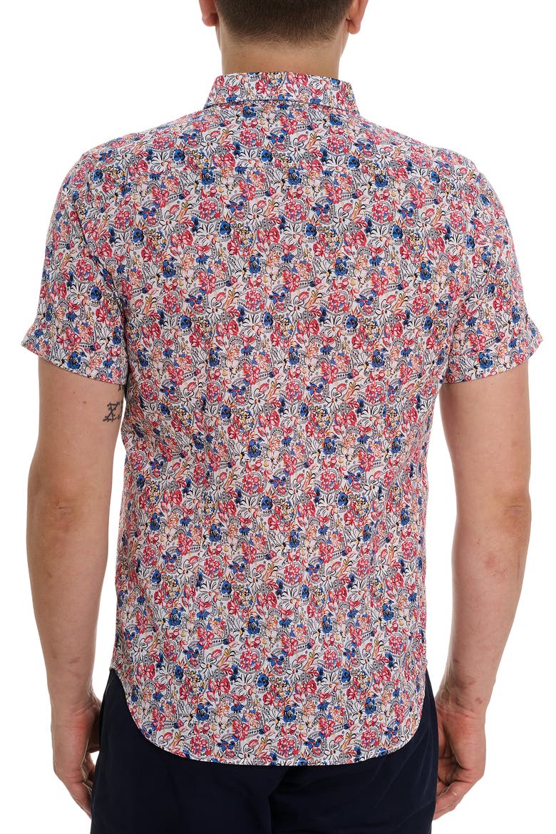 Padar Floral Short Sleeve Button-Up Shirt, Alternate, color, RED MULTI