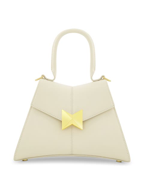 Gold Hardware Detail Angular Top Handle Small Leather Handbag