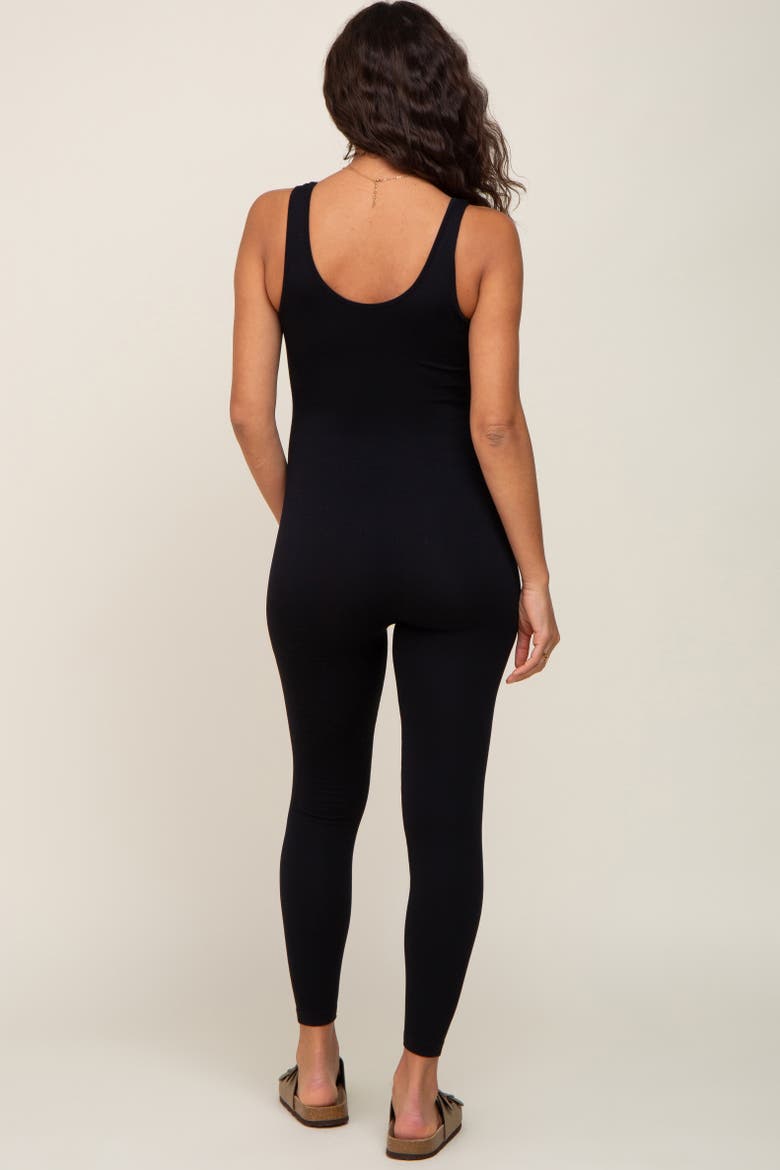 V-Neck Seamless Ribbed Fitted Jumpsuit, Alternate, color, Black