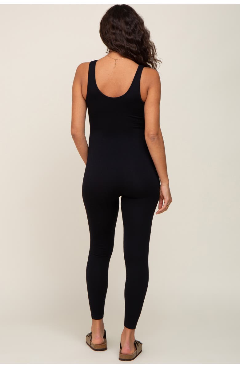 PinkBlush V-Neck Seamless Ribbed Fitted Jumpsuit, Alternate, color, Black