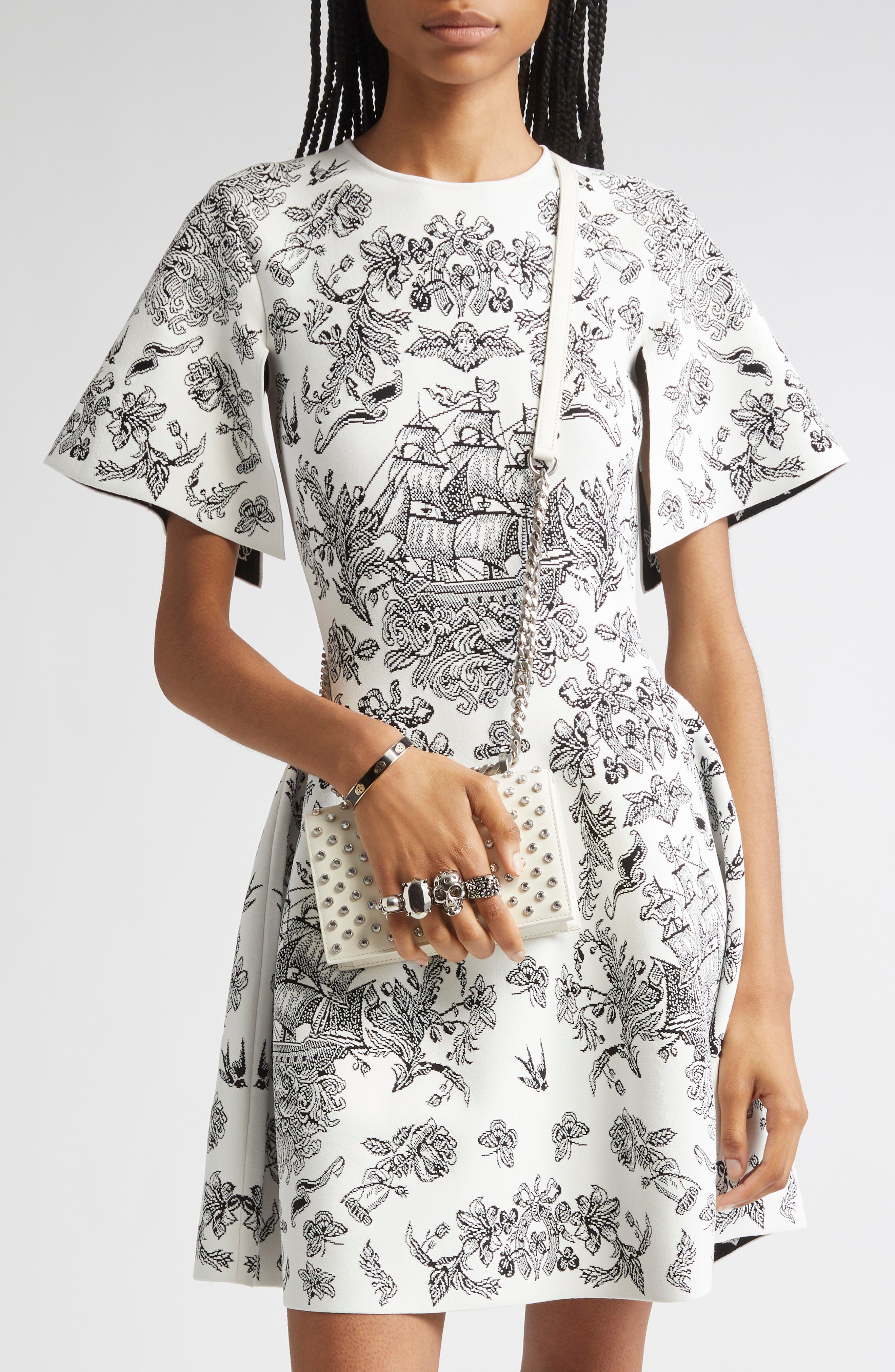 McQueen Mini Jeweled Studded Leather Shoulder Bag, Alternate, color, 