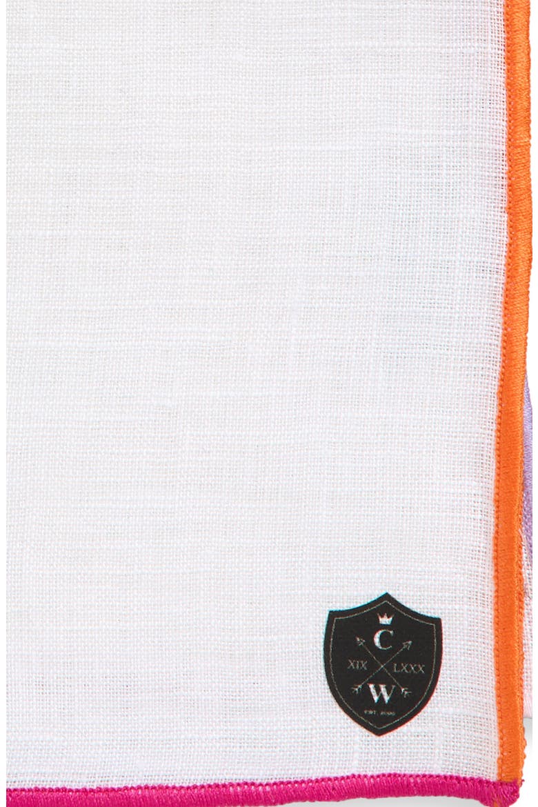 Multicolor Trim White Linen Pocket Square, Alternate, color, WHITE
