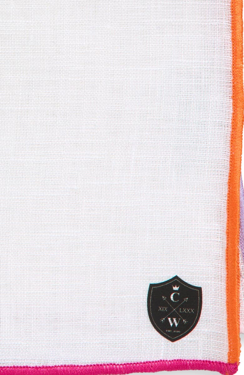 CLIFTON WILSON Multicolor Trim White Linen Pocket Square, Alternate, color, White