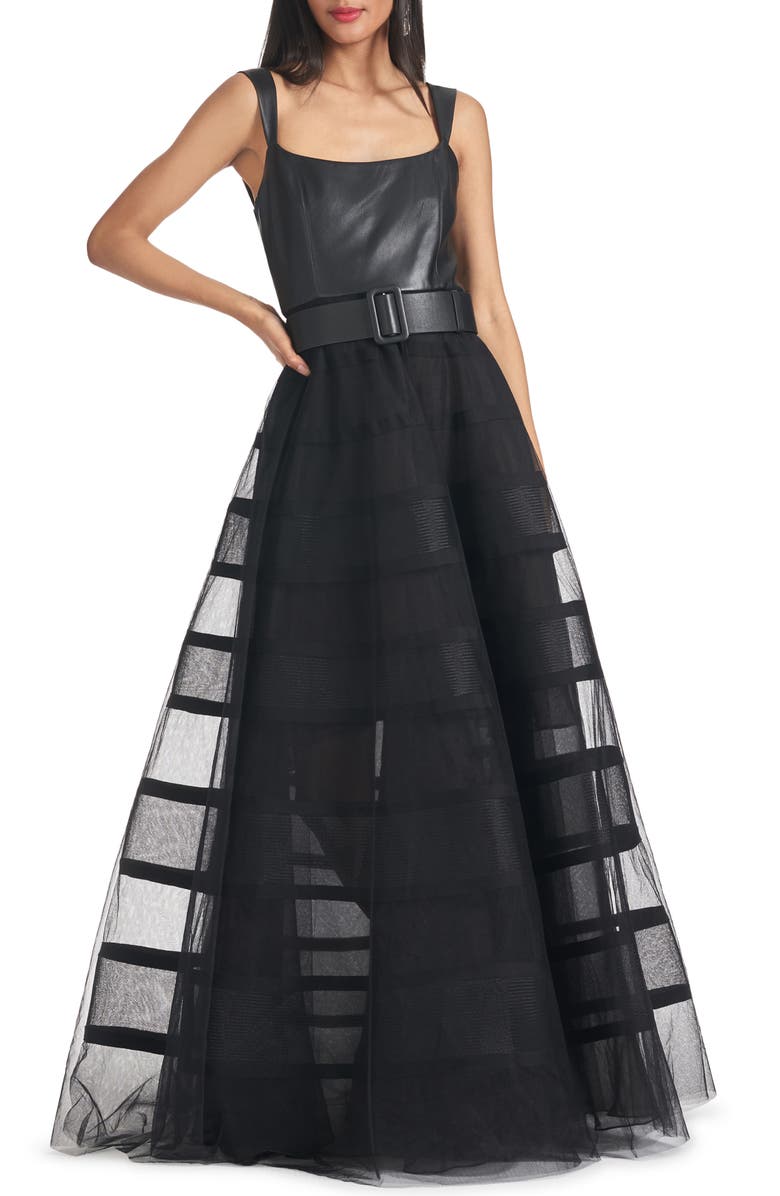 Sachin & Babi Veruca Belted Mixed Media Ballgown, Main, color, 