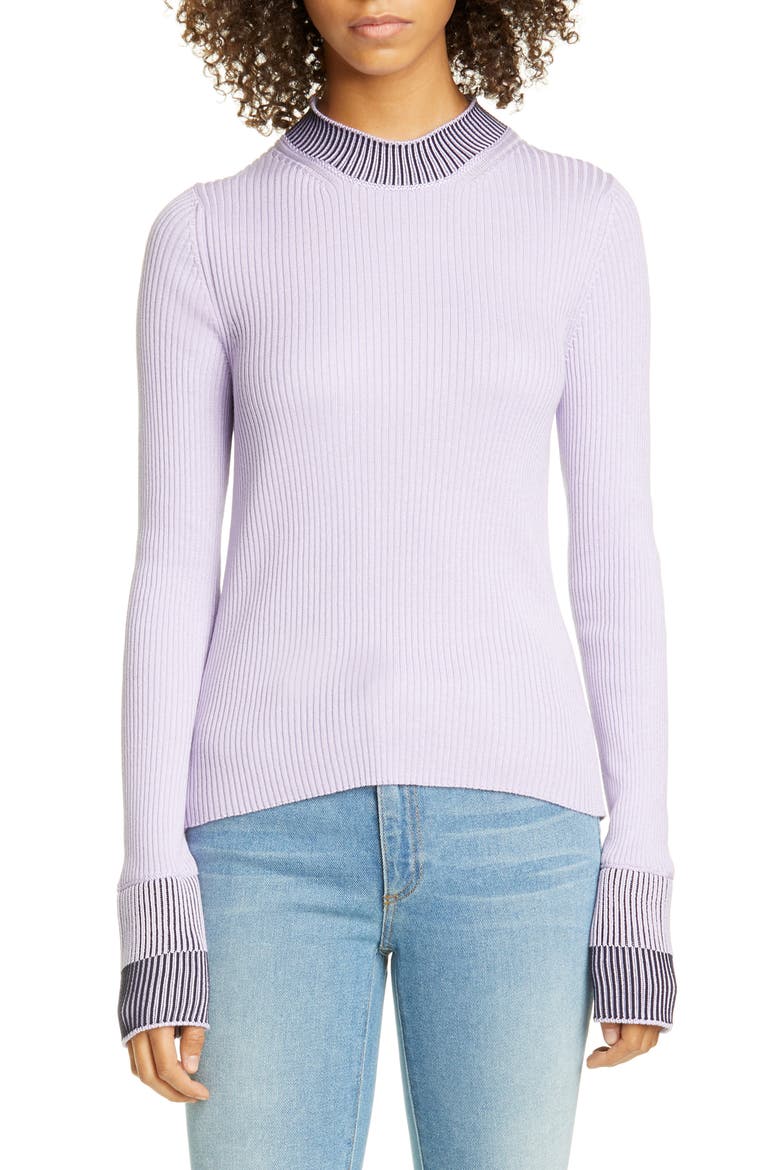 Contrast Rib Cotton Blend Sweater, Main, color, LILAC/ NAVY BLUE