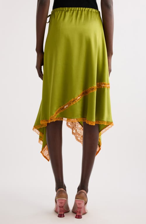 Shop Dries Van Noten Lace Trim Stretch Silk Handkerchief Skirt In Olive