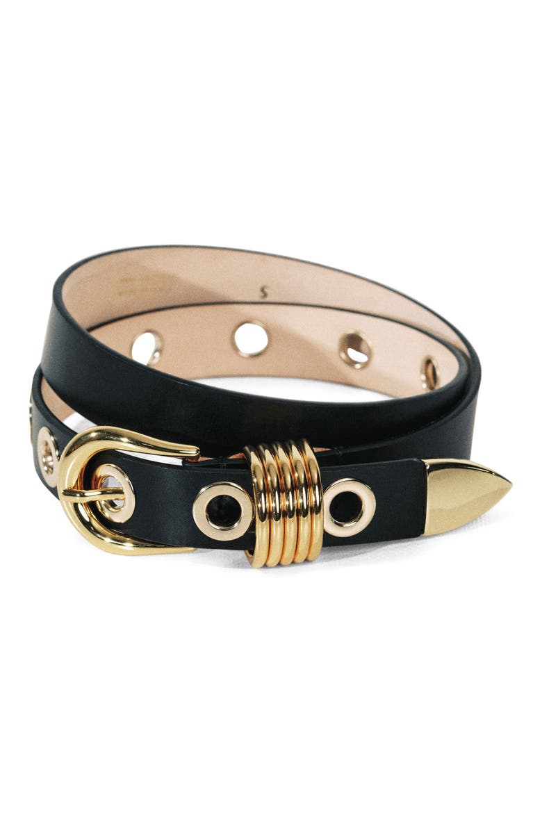 Rivet Leather Belt, Alternate, color, BLACK/ GOLD