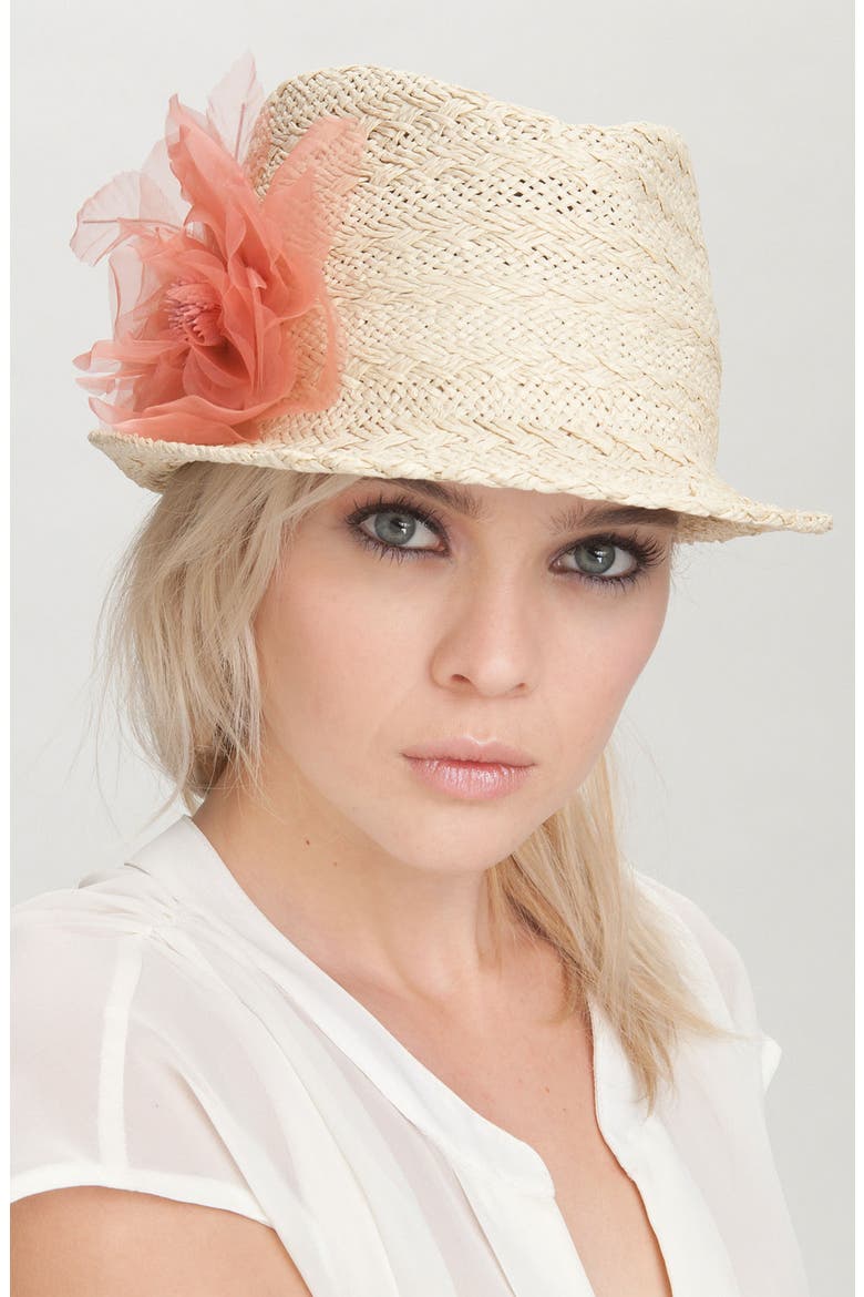 'Garden Party' Fedora, Main, color, NATURAL/CORAL