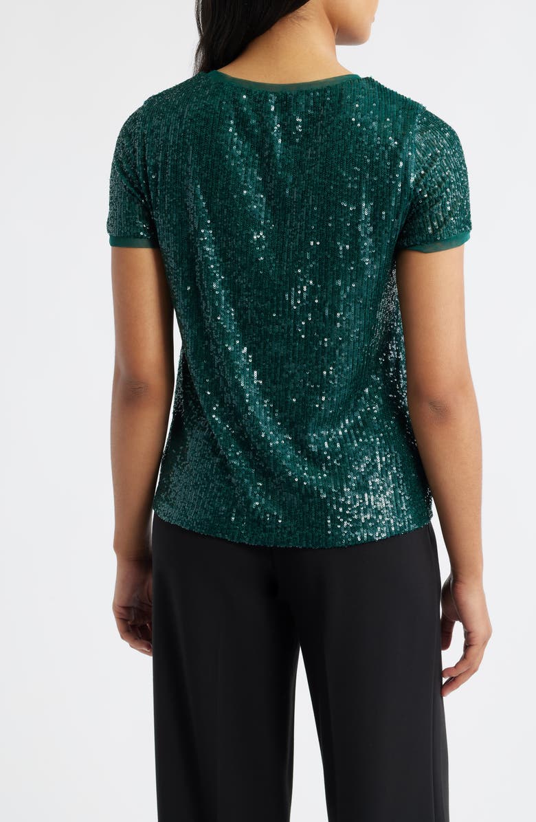 Anne Klein Short Sleeve Sequin Mesh Top, Alternate, color, Pine Forest