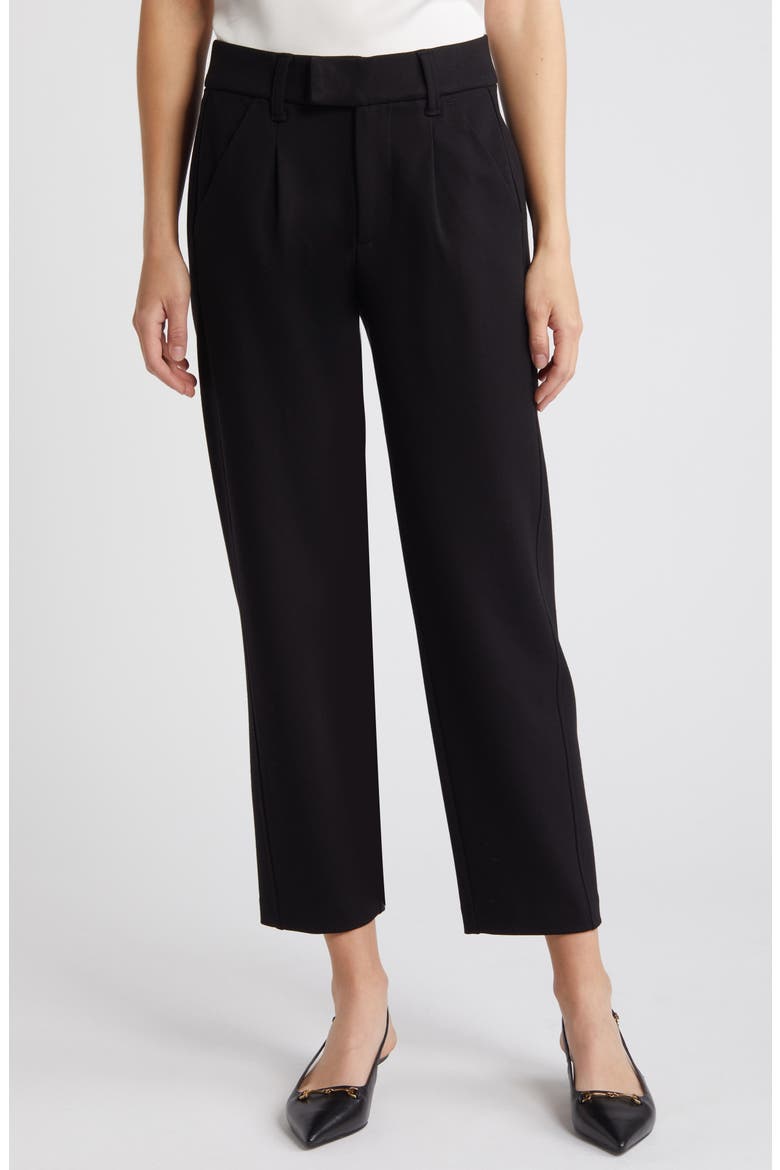 'Ab'Solution Skyrise Pleated Ankle Straight Leg Pants, Main, color, BLACK