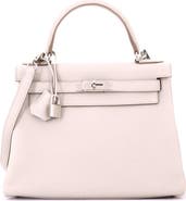 Pre-Owned Hermes Kelly Handbag Light Togo with Palladium Hardware 28