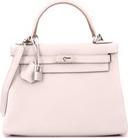 Pre-Owned Hermes Kelly Handbag Light Togo with Palladium Hardware 28