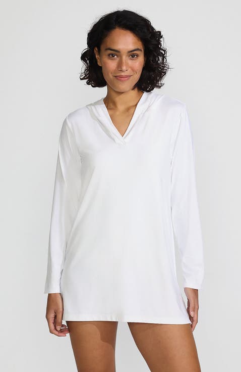 Cotton Jersey Long Sleeve Hooded Swim Cover-up Dress